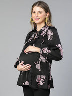 Women Black Floral Print Maternity Top