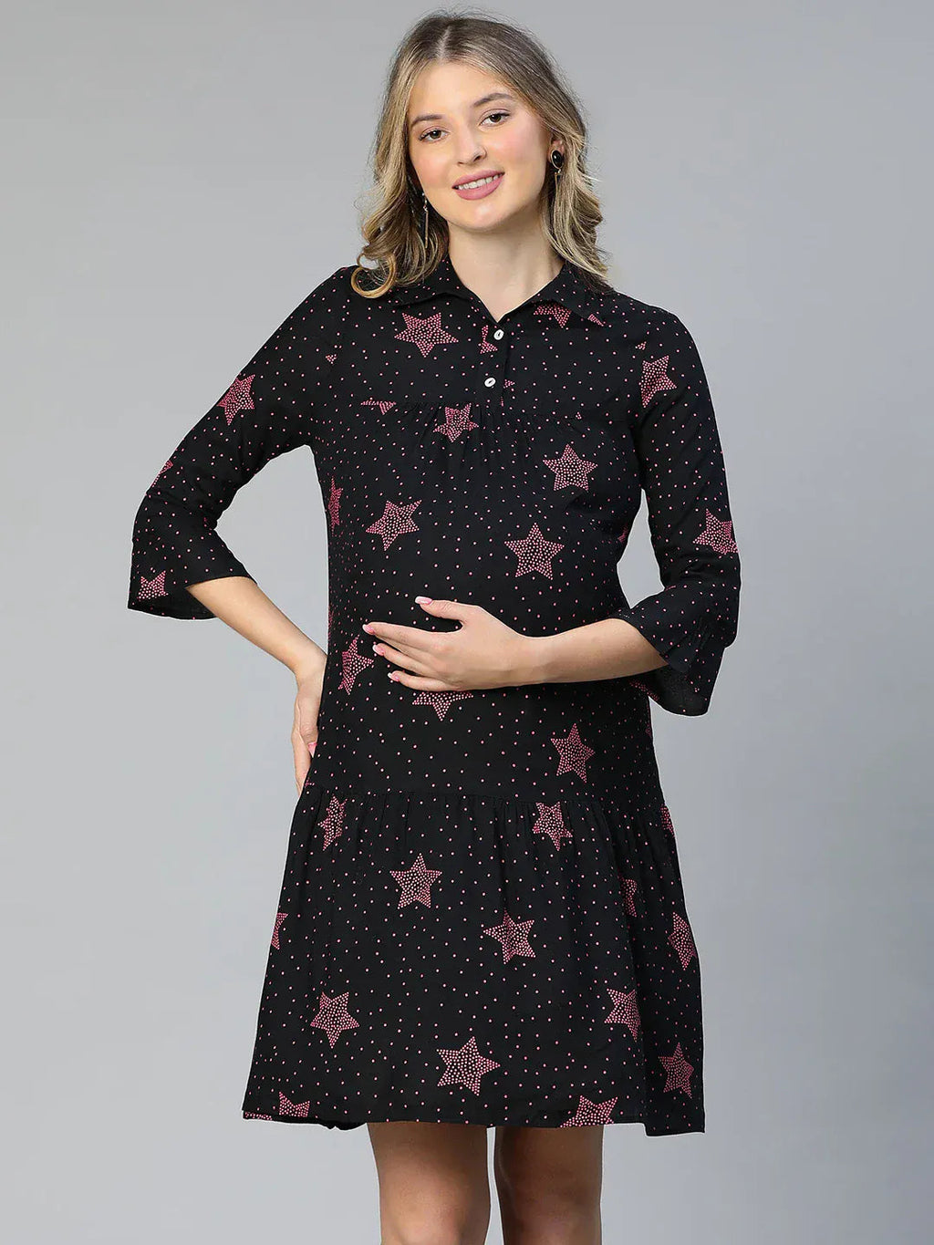 Women Black Star Print Maternity Dress