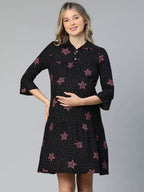 Women Black Star Print Maternity Dress