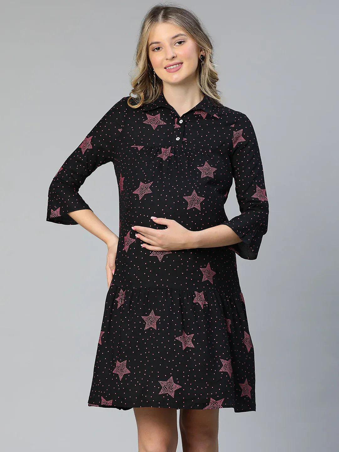 Women Black Star Print Maternity Dress
