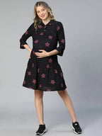 Women Black Star Print Maternity Dress