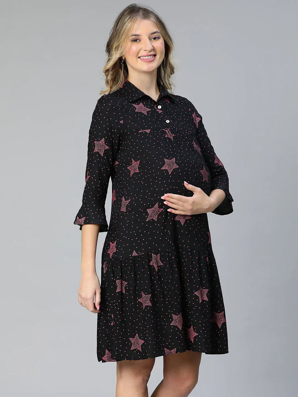 Women Black Star Print Maternity Dress