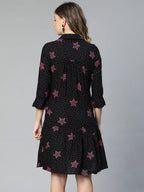 Women Black Star Print Maternity Dress