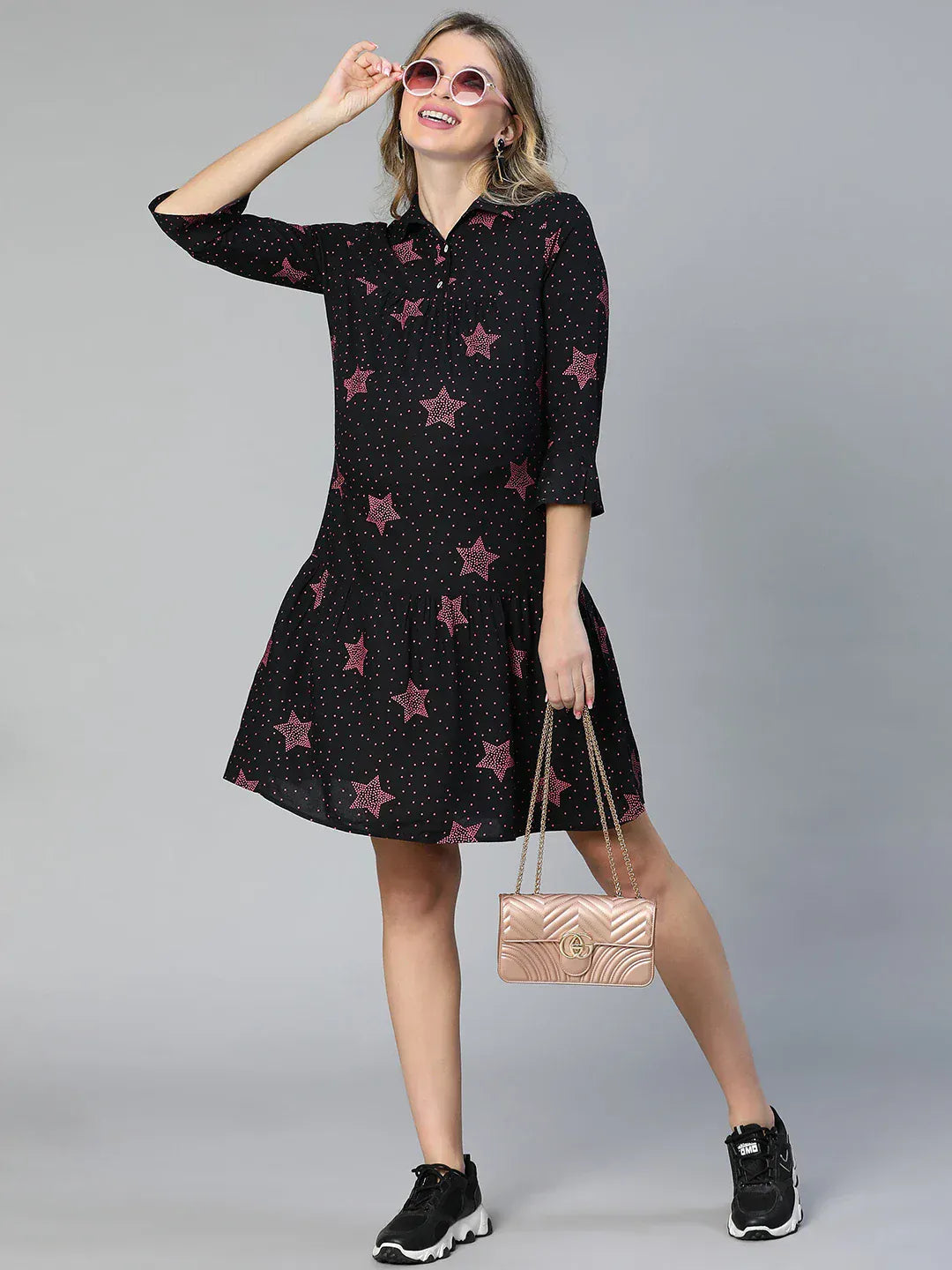 Women Black Star Print Maternity Dress