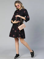 Women Black Star Print Maternity Dress