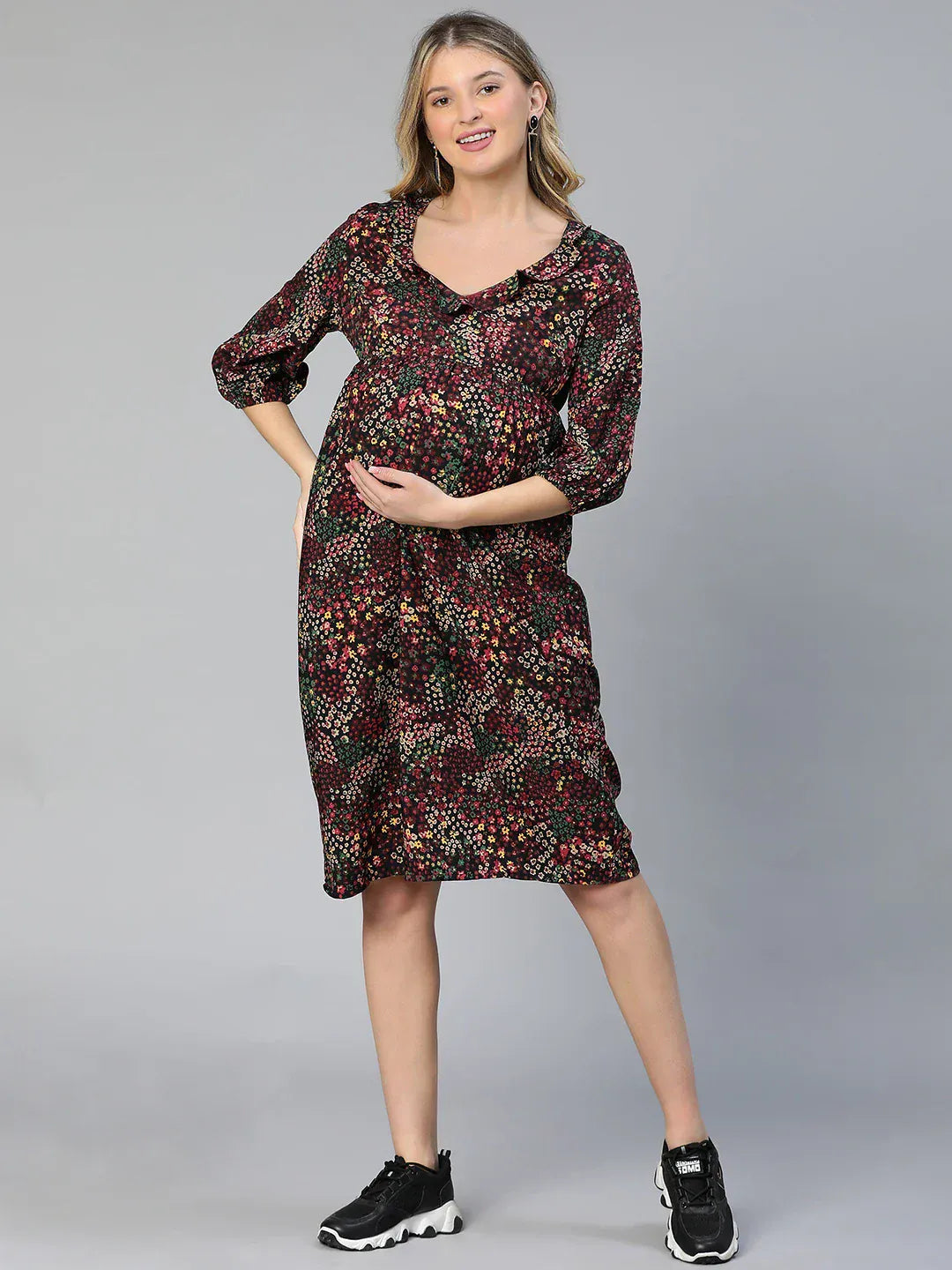Women Multicolor Floral Print Maternity Dress