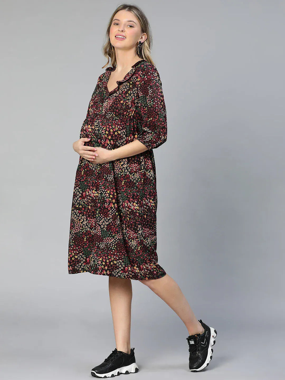 Women Multicolor Floral Print Maternity Dress