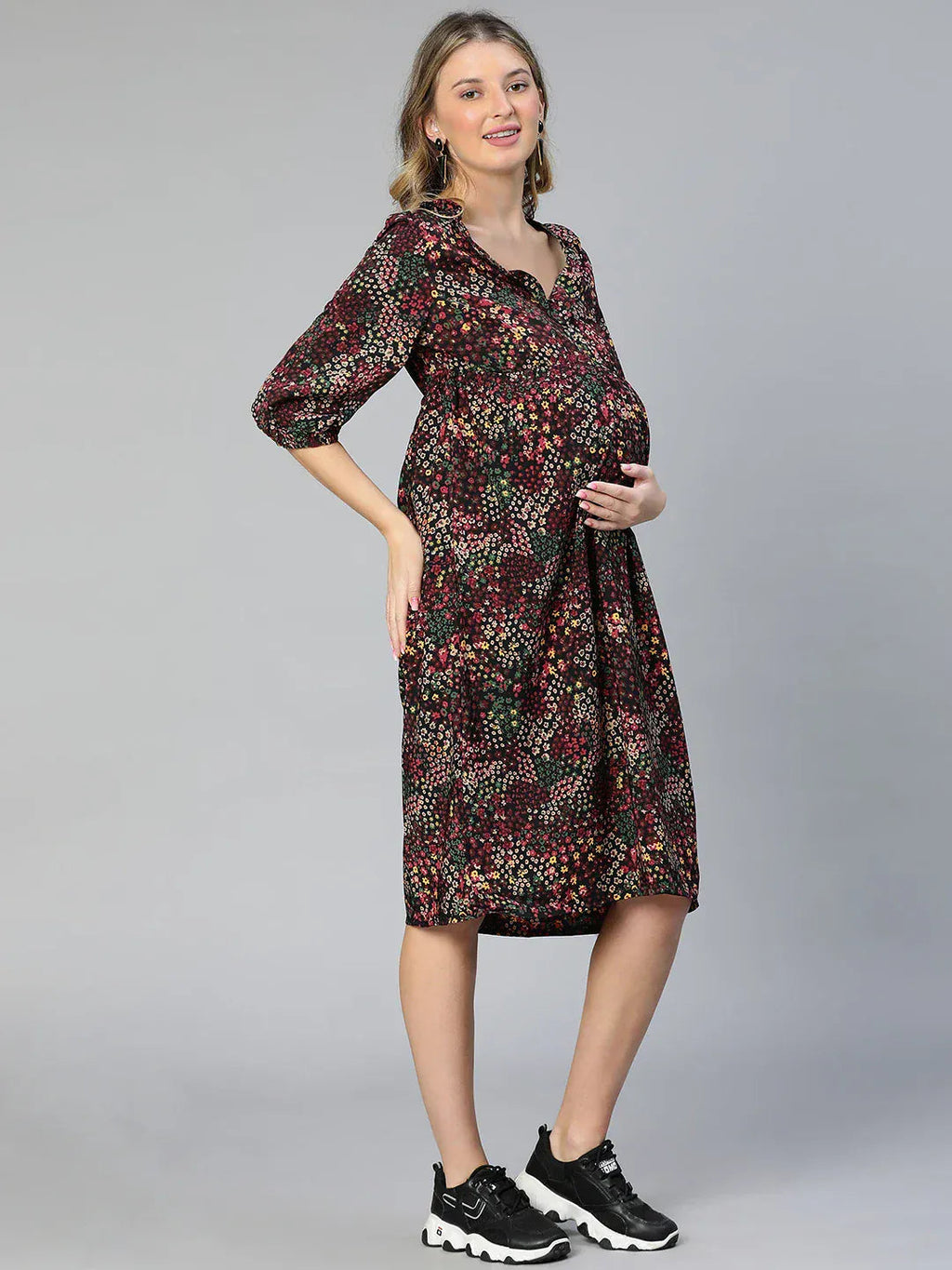 Women Multicolor Floral Print Maternity Dress