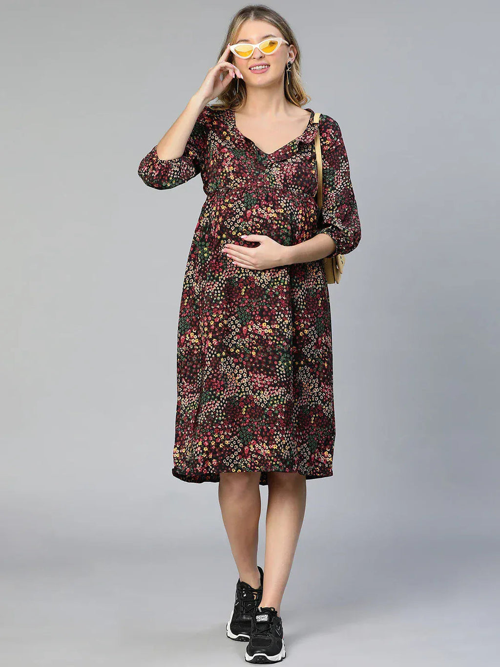 Women Multicolor Floral Print Maternity Dress