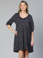 Women Navy Blue Floral Print Maternity Dress