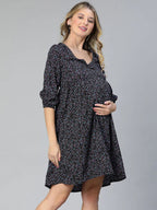 Women Navy Blue Floral Print Maternity Dress