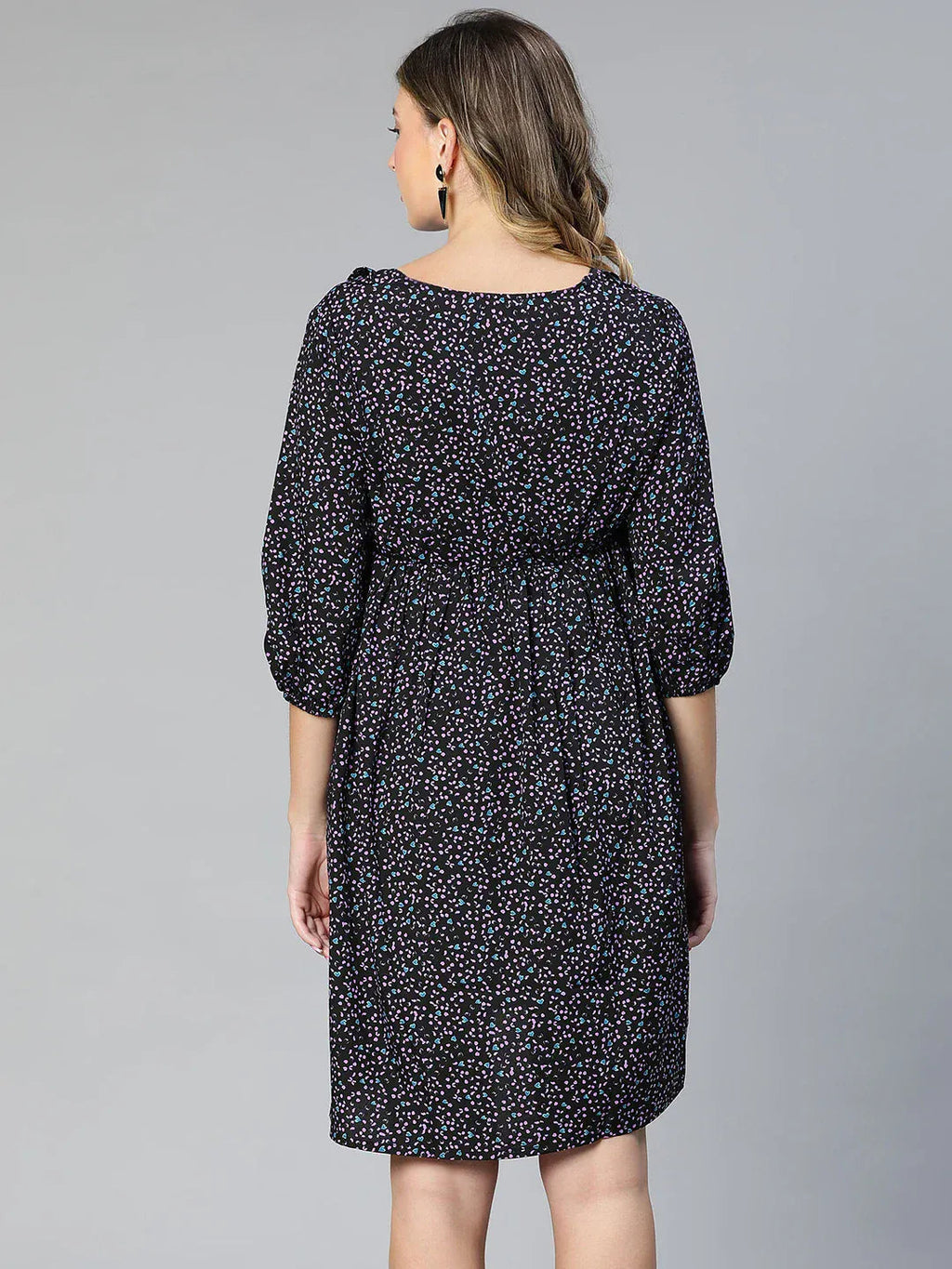 Women Navy Blue Floral Print Maternity Dress