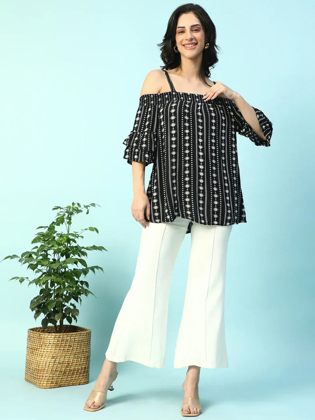 Women Black Floral Maternity Top