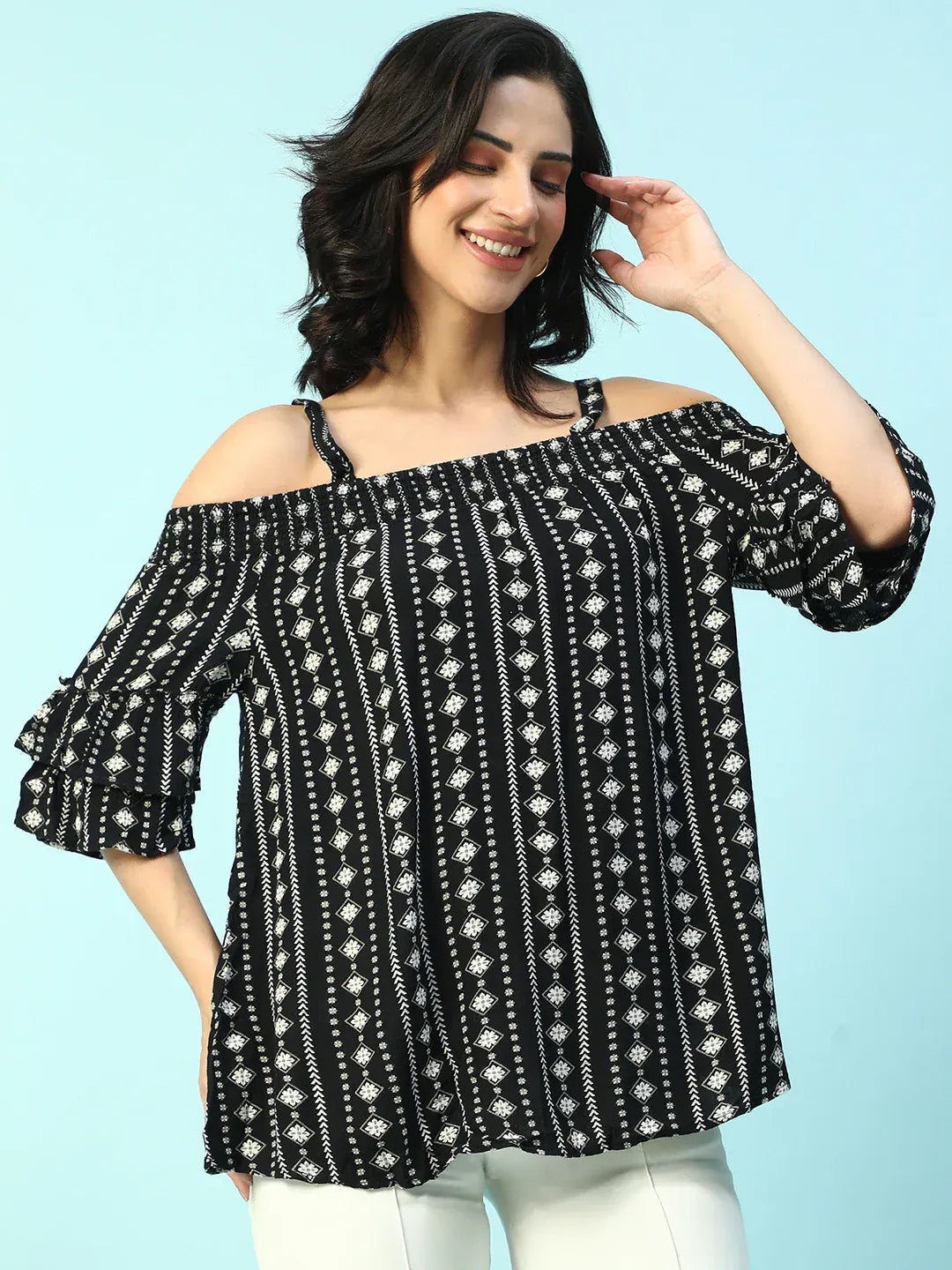 Women Black Floral Maternity Top