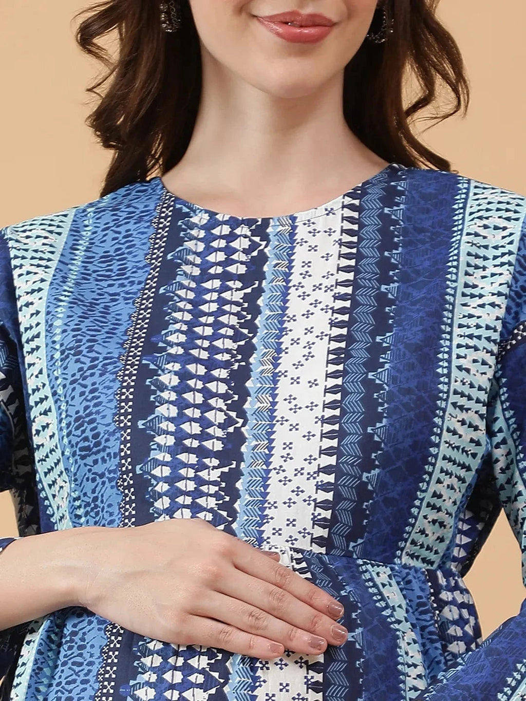 Blue Abstract Print Maternity Cotton Top