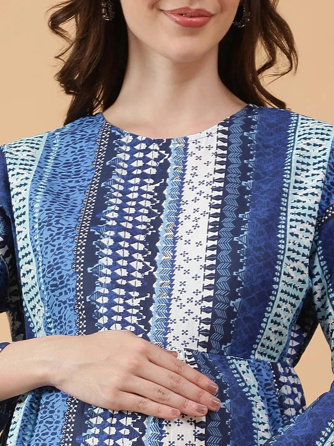 Blue Abstract Print Maternity Cotton Top