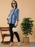 Blue Abstract Print Maternity Cotton Top