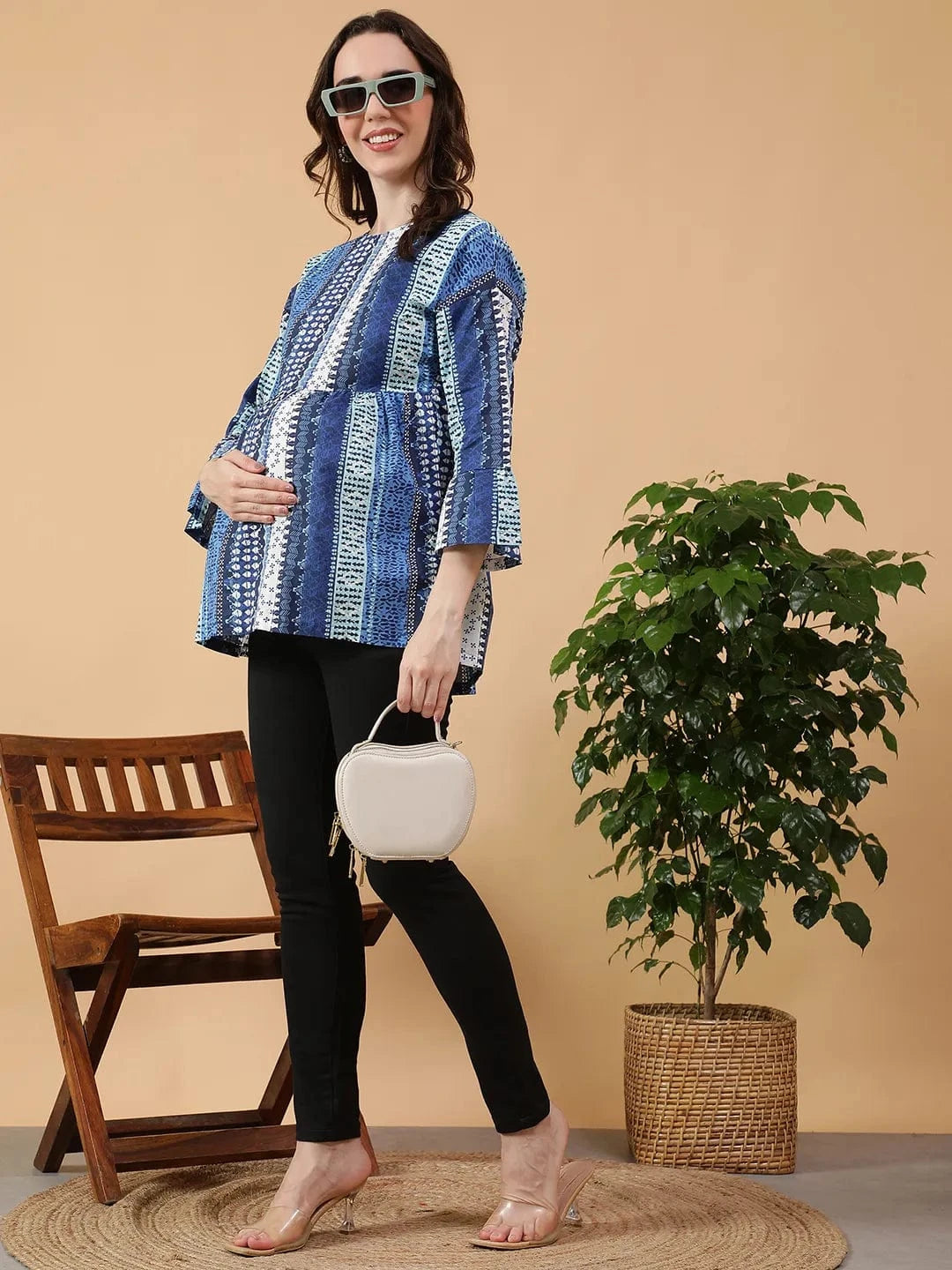 Blue Abstract Print Maternity Cotton Top