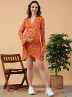Orange Floral Print Maternity Dress