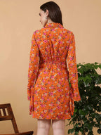 Orange Floral Print Maternity Dress