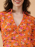 Orange Floral Print Maternity Dress