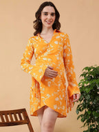 Yellow Floral Print Maternity Dress