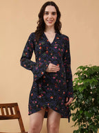 Blue Floral Print Maternity Dress