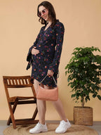 Blue Floral Print Maternity Dress