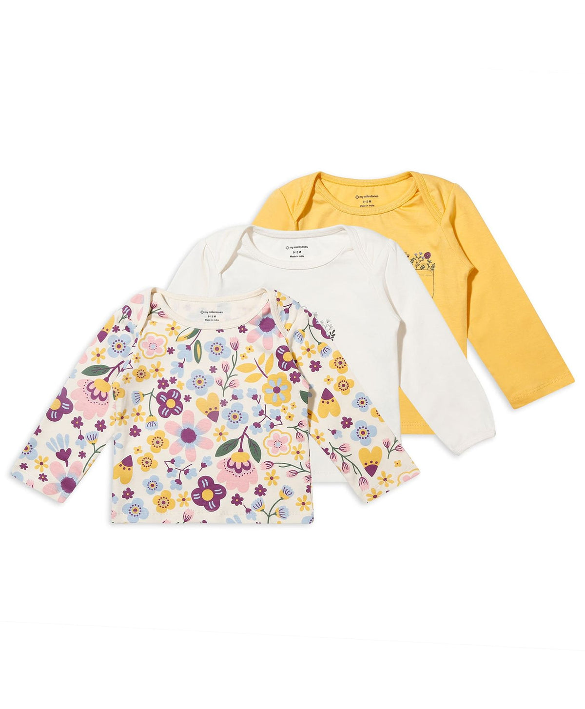 100% Cotton Full Sleeves Envelope Neck Tee Pack Of 3 - Multicolour