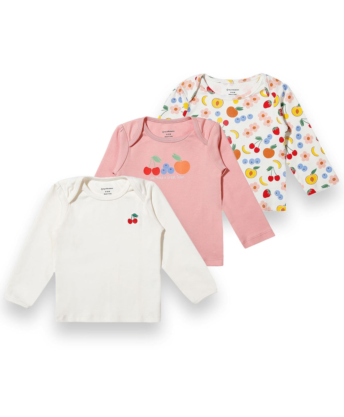 100% Cotton Full Sleeves Envelope Neck Tee Pack Of 3 - Multicolour