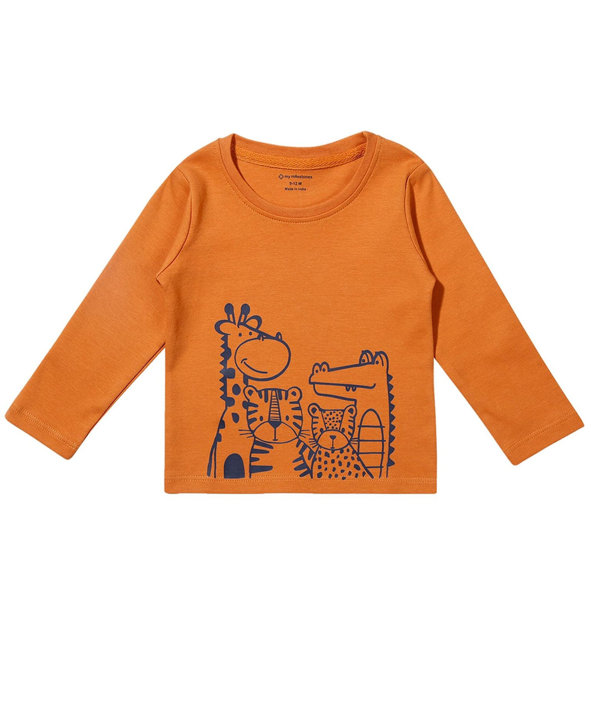100% Cotton Full Sleeves Animal Printed Tee With Aop Joggers - Orange/Ecru