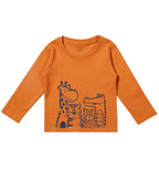 100% Cotton Full Sleeves Animal Printed Tee With Aop Joggers - Orange/Ecru