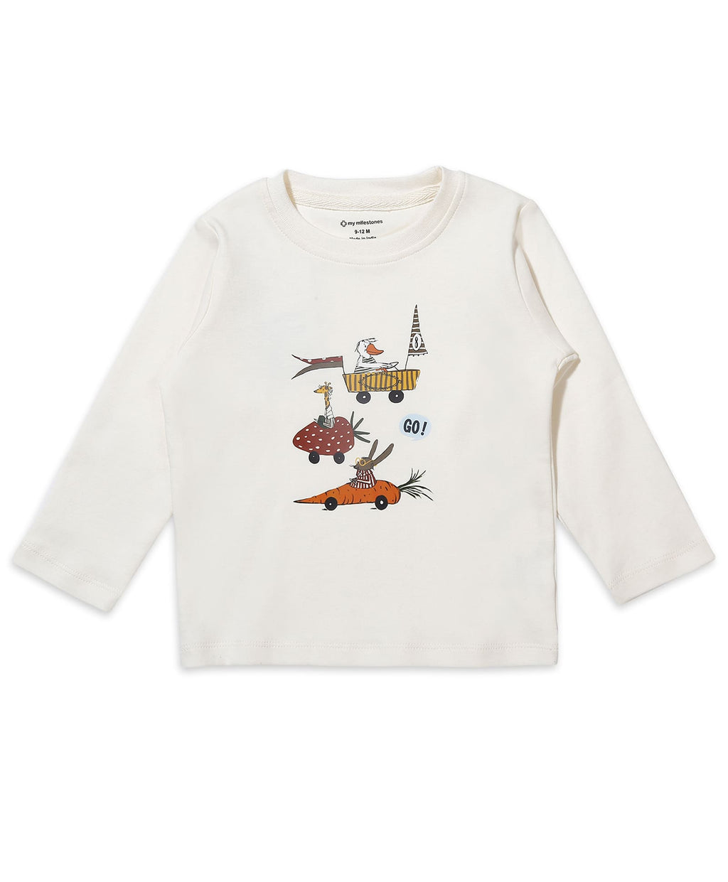 100% Cotton Printed Full Sleeves Tee & Jogger Set N Suits - Ecru
