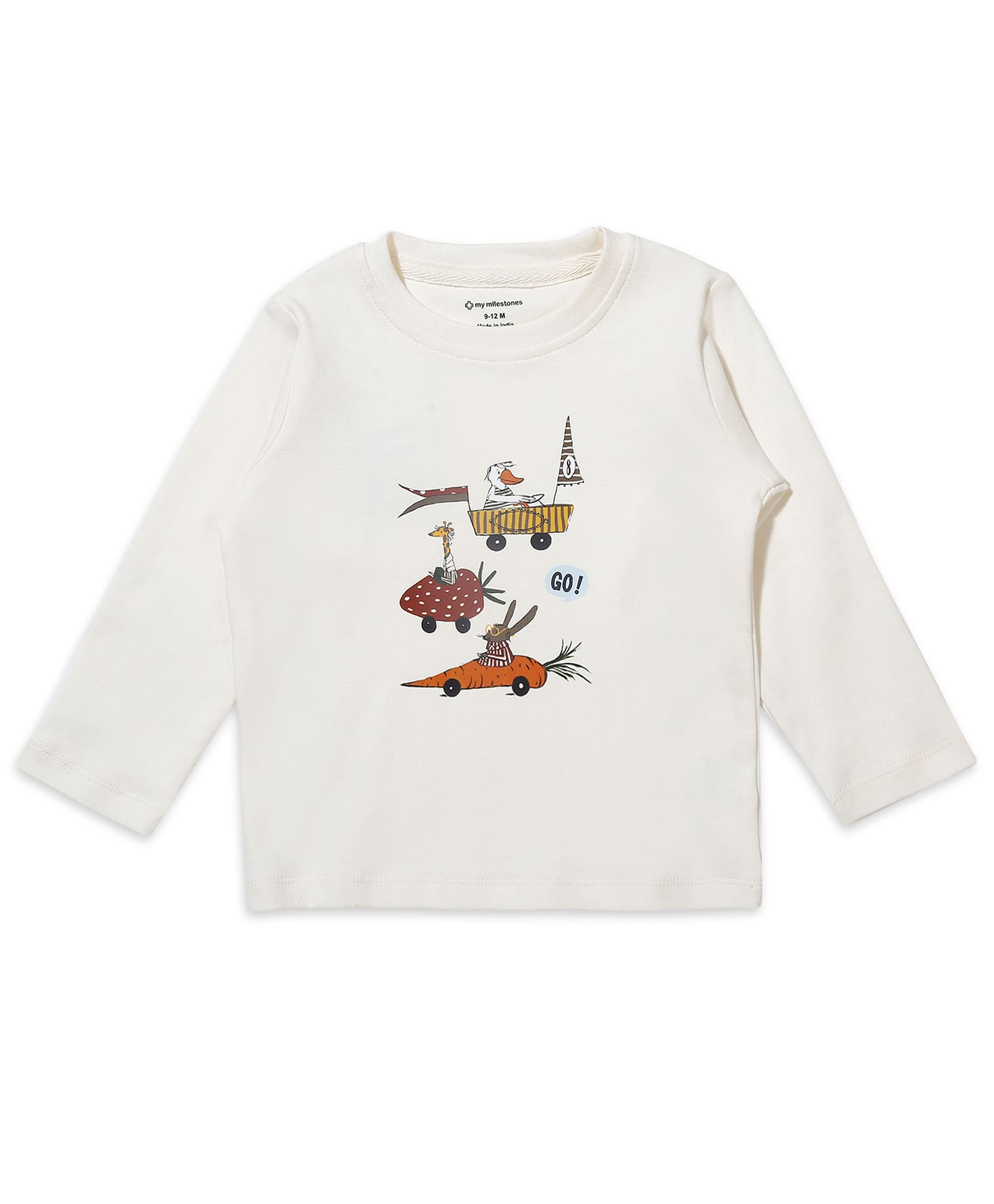 100% Cotton Printed Full Sleeves Tee & Jogger Set N Suits - Ecru