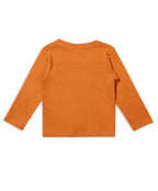 100% Cotton Full Sleeves Animal Printed Tee With Aop Joggers - Orange/Ecru