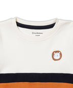 100% Cotton Color Block Lion Embroidery Set N Suit - Off White/Orange
