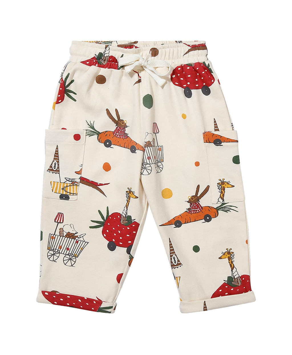 100% Cotton Printed Full Sleeves Tee & Jogger Set N Suits - Ecru