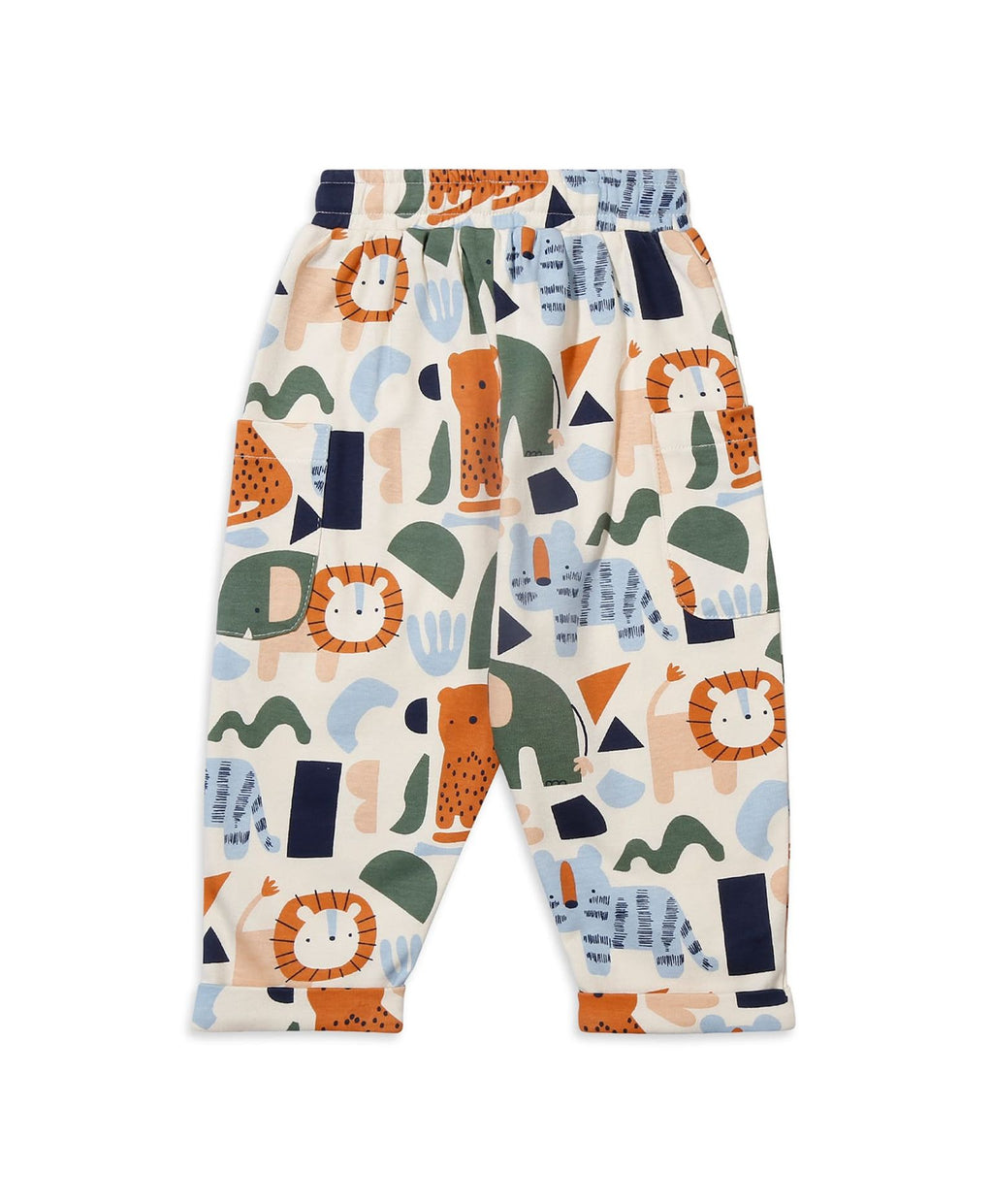 100% Cotton Full Sleeves Animal Printed Tee With Aop Joggers - Orange/Ecru