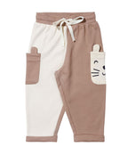 100% Cotton Full Sleeves Color Block Drop Top & Bottom Set - Ecru/Fawn