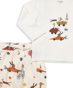 100% Cotton Printed Full Sleeves Tee & Jogger Set N Suits - Ecru