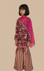 Girls wine floral sharara set