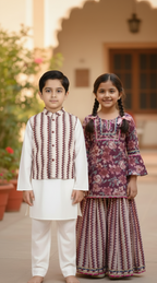 Girls wine floral sharara set