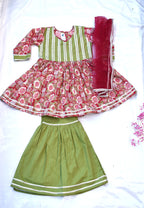 Girls floral red and green sharara set