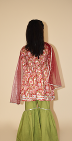 Girls floral red and green sharara set