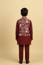 Red Kurta Payjama with Floral Jacket