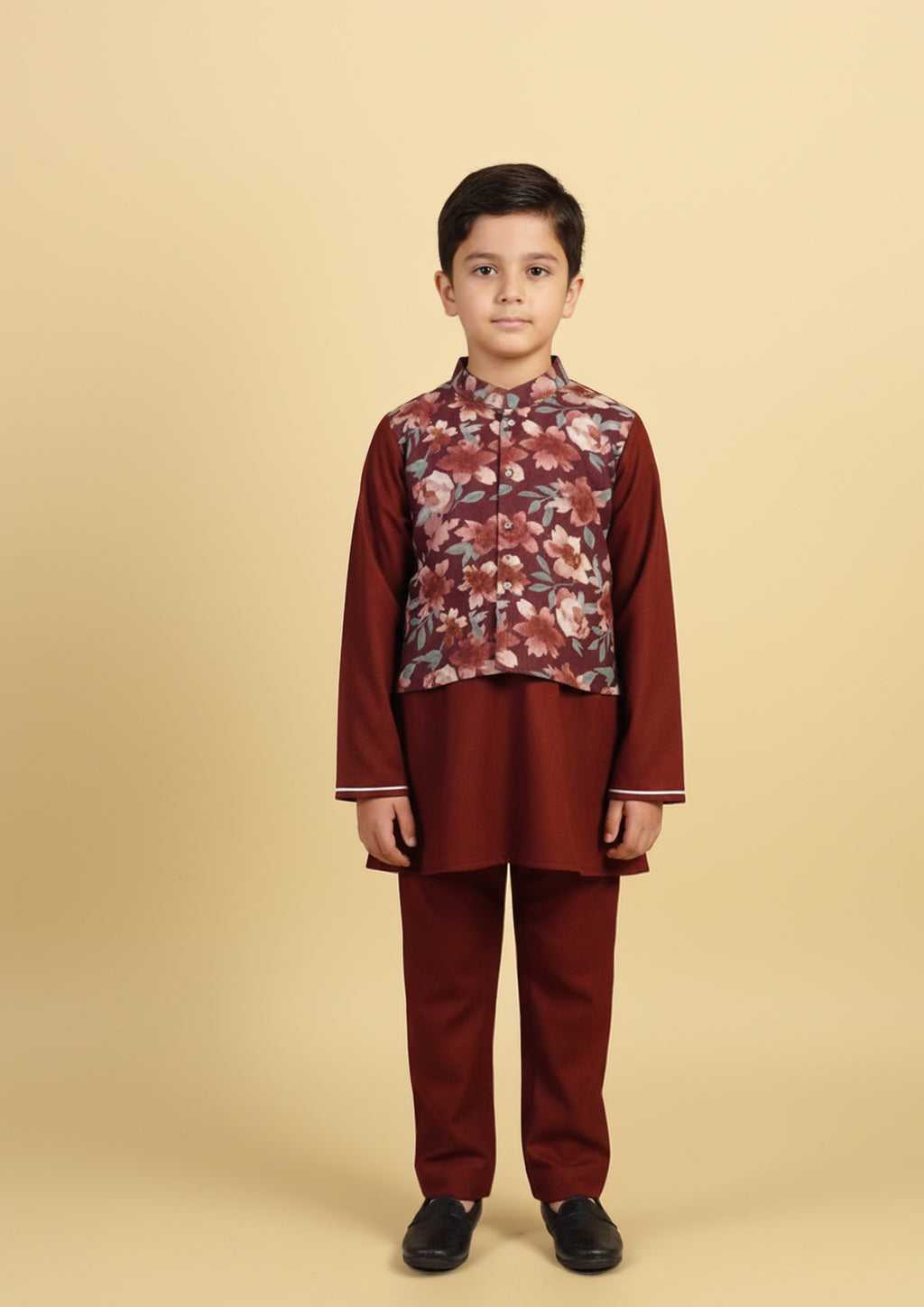 Red Kurta Payjama with Floral Jacket