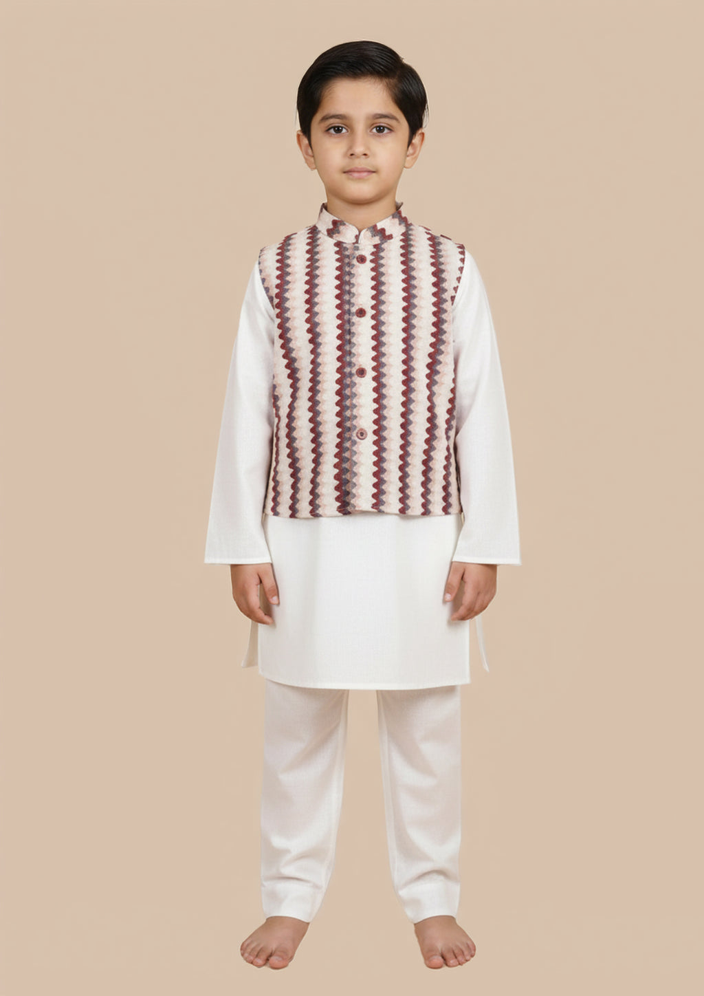 White Kurta Payjama with Zig Zag Jacket