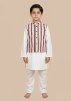 White Kurta Payjama with Zig Zag Jacket