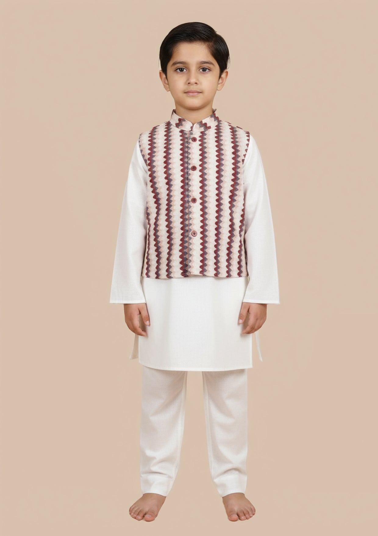 White Kurta Payjama with Zig Zag Jacket
