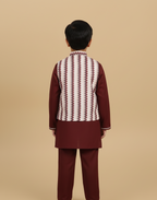 Red Kurta Payjama with zig zag Jacket